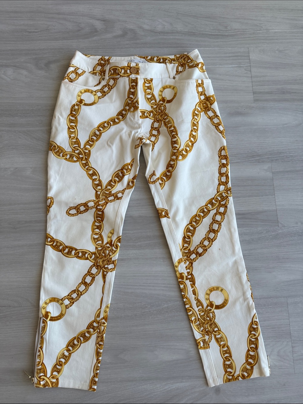 Celine White Chain-Print Wide-Leg Pants